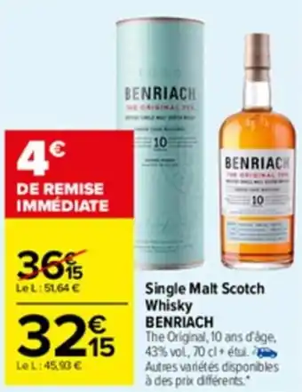 Carrefour Market Single malt scotch whisky BENRIACH offre