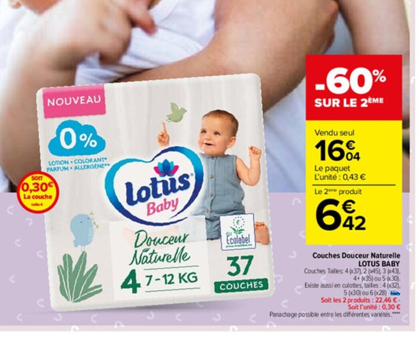 Promo Couches Douceur Naturelle Lotus Baby chez Carrefour Market