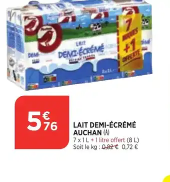 Bi1 Lait Demi-Ecreme Auchan offre