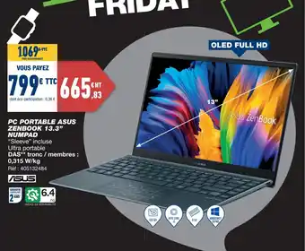 Bureau Vallée Asus PC Portable Asus Zenbook 13.3 Numpad offre