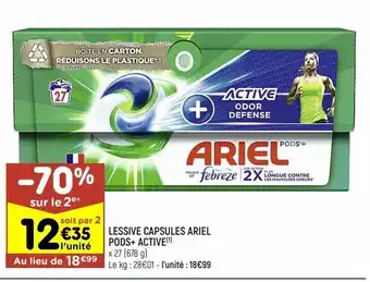 Leader Price Lessive capsules ariel pods+ active offre