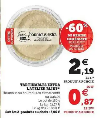 U Express Tartinables Extra L'atelier Blini offre
