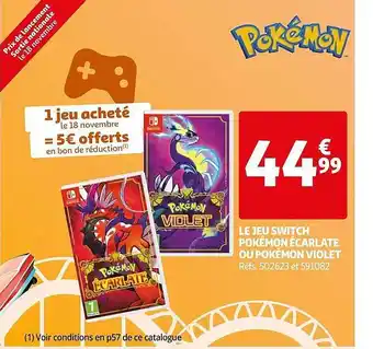 Auchan Le jeux switch pokémon écarlate ou violet offre