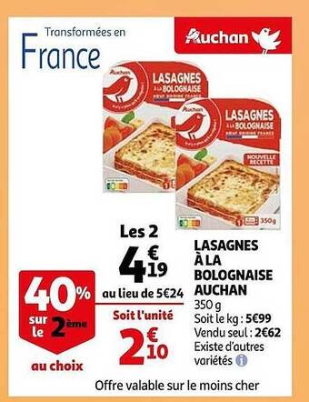 Auchan Lasagnes à la bolognaise auchan offre