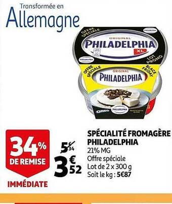Auchan Spécialité fromagère philadelphia offre