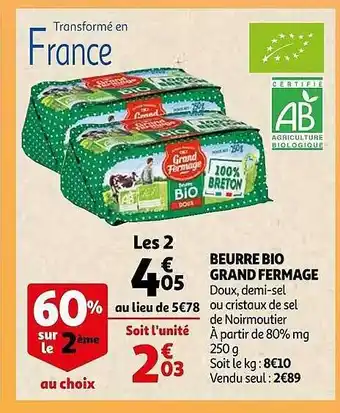 Auchan Beurre bio grand fermage offre