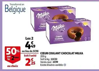 Auchan Cœur coulant chocolat milka offre