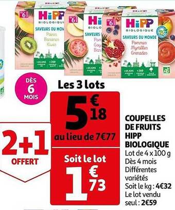 Auchan Coupelles de fruits hipp biologique offre