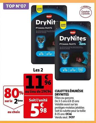 Auchan Culottes énurésie drynites offre