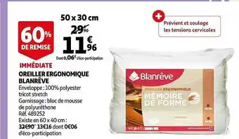 Auchan Oreiller ergonomique blanrêve offre