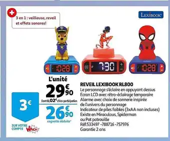 Auchan Reveil lexibook rl800 offre