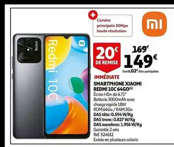 Auchan Smartphone xiaomi redmi 10c 64go offre