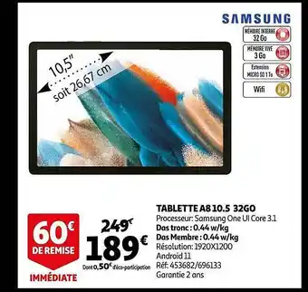 Auchan Tablette a8 10.5 32go offre