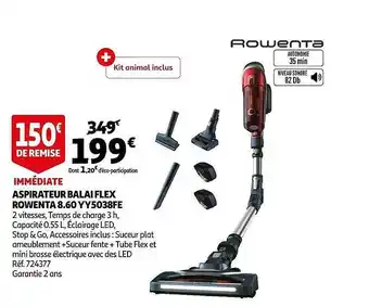Auchan Aspirateur balai flex rowenta 8.60 yy5038fe offre