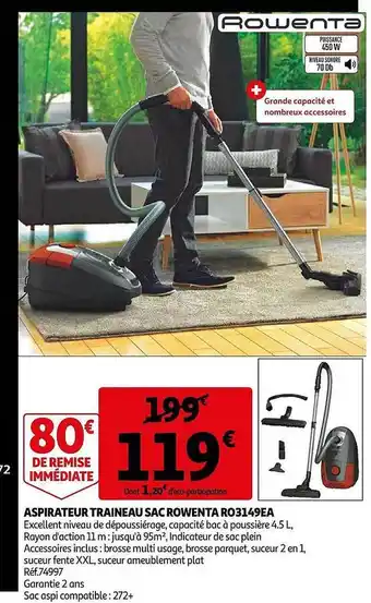 Auchan Aspirateur traineau sac rowenta ro3149ea offre