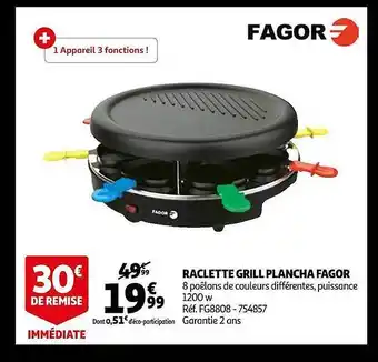 Auchan Raclette grill plancha fagor offre