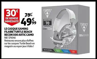 Auchan Caque gaming filaire turtle beach recon 500 artic camo offre