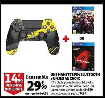 Auchan Manette ps4 bluetooth + un jeu au choix offre