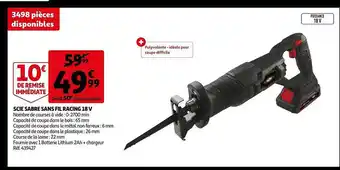 Auchan Scie sabre sans fil racing 18v offre