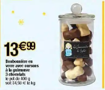 Migros Bonbonnière en verre avec oursons à la guimauve 3 chocolats offre