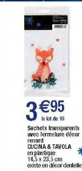 Migros Sachets transparents avec fermeture décor renard cucina & tavola offre