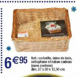 Migros Set : corbeille, laine de bois, cellophane et ruban cadeau offre