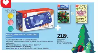 E.Leclerc Console switch lite + 1 jeu au choix nintendo offre