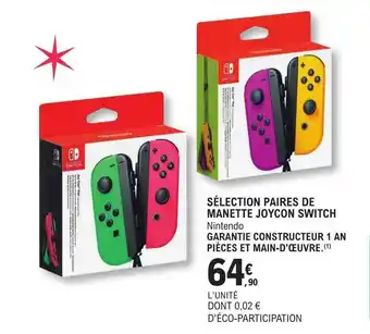 E.Leclerc Sélection paires de manette joycon switch nintendo offre