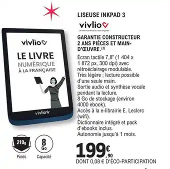 E.Leclerc Liseuse inkpad 3 vivlio offre