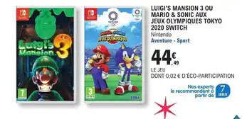 E.Leclerc Luigi's mansion 3 ou mario & sonic aux jeux olympiques tokyo 2020 switch nintendo offre