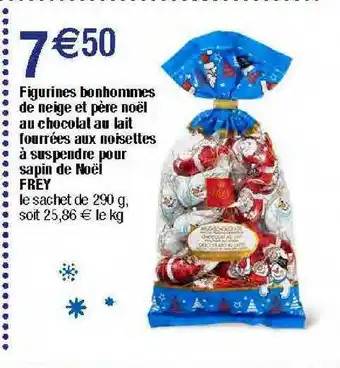 Migros Figurines bonhommes de neige et père noël au chocolat au lait fourrées aux noisettes à suspendre pour sapin de noël frey offre