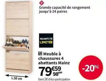Conforama Meuble à chaussures 4 abattants mainz offre