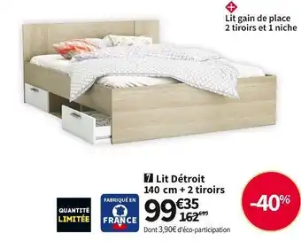 Conforama Lit 140 cm + 2 tiroirs detroit offre