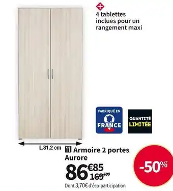 Conforama Armoire 2 portes aurore offre