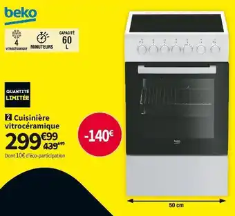 Conforama Beko cuisinière vitrocéramique fss57100gw offre