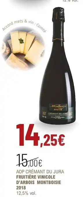 La Vignery Fruitière vinicole d’arbois aop crémant du jura montboisie 2018 offre