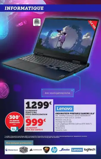 Hyper U Ordinateur Portable Gaming 15,4 offre