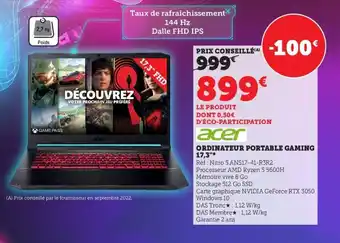 Hyper U Ordinateur Portable Gaming17,5 offre