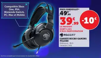 Hyper U Casque Micro Gaming filaire offre