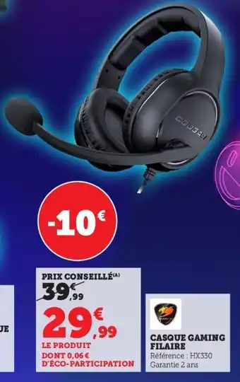 Super U Casque Gaming Filaire offre