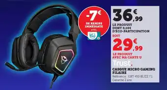 Super U Casque Micro Gaming Filaire offre