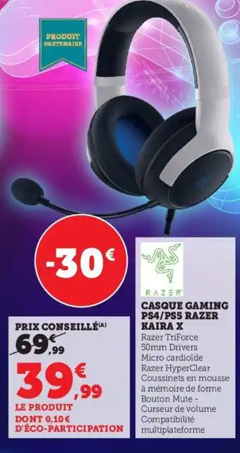 Super U Casque Gaming PS4/PS5 Razer Kaira x offre