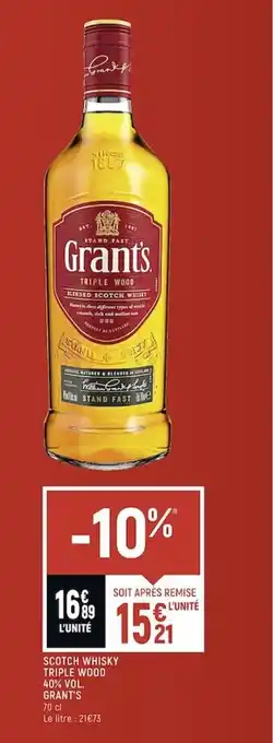 Spar Scotch Whisky Triple Wppd 40% Vol. Grant's offre