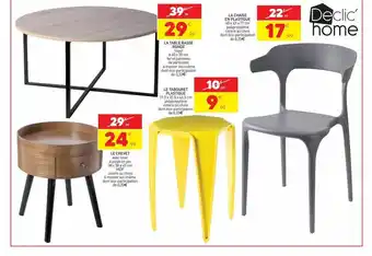 Stokomani Le chevet, la table basse ronde, le tabouret plastique, la chaise en plastique declic' home offre
