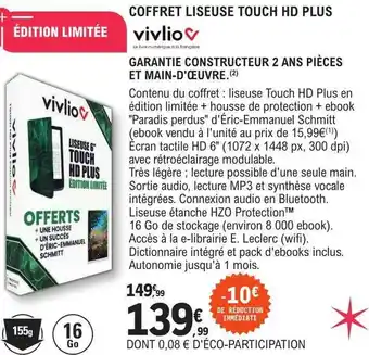 E.Leclerc Coffret liseuse touch hd plus vivlio offre