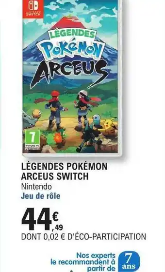 E.Leclerc Légendes pokémon arceus switch nintendo offre