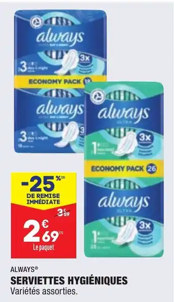 ALDI Serviettes hygiéniques ALWAYS offre