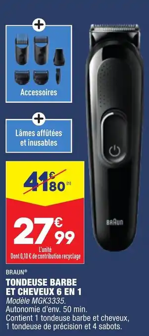 ALDI Tondeuse barbe et cheveux 6 en 1 BRAUN offre