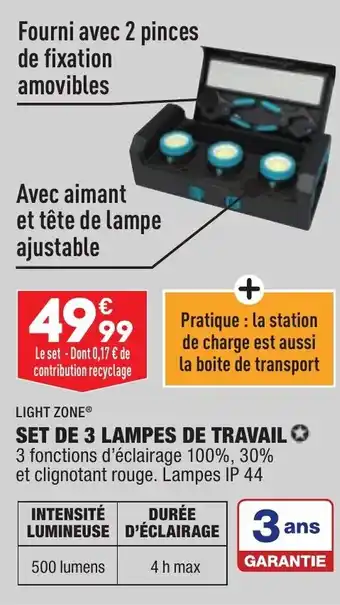 ALDI Set de 3 lampes de travail offre