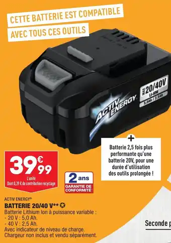 ALDI Batterie 20/40 V ACTIV ENERGY offre